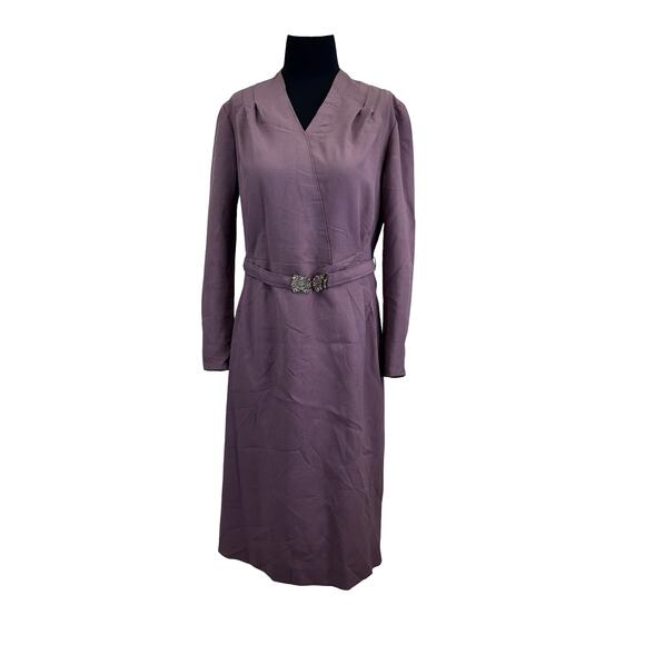 Vintage 1950s Lavender Wiggle Dress with Ornate Buckle Belt – Size Medium - Picture 1 of 16
